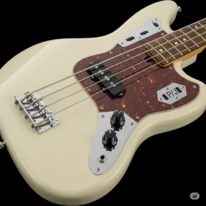 Close-up of the Squier Modified Jaguar Bass body, emphasizing its versatile P/J pickup configuration.