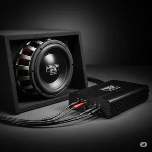 Visual representation of an American Bass subwoofer paired with a compatible amplifier, emphasizing proper power matching for superior audio.