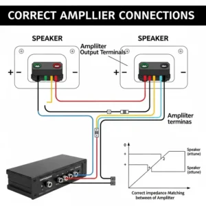 Illustration depicting the correct amplifier connections for an earthquake bass speaker, ensuring optimal power delivery.