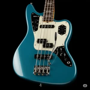Ergonomic control layout and switches on the Squier Modified Jaguar Bass for precise tone shaping.