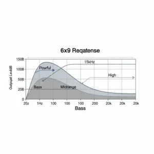Graph showing an ideal frequency response curve for 6x9 car speakers with best bass, with a clear emphasis on strong low-frequency (bass) reproduction.