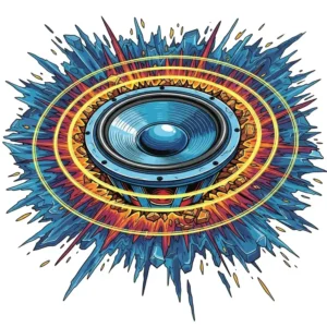 Dynamic illustration representing the powerful vibrations produced by an earthquake bass speaker, emphasizing its deep bass output.