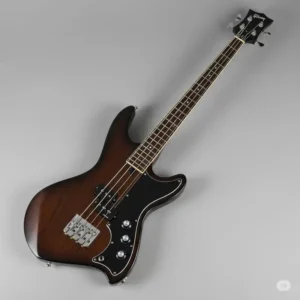 Aerial view of the unique, angular body shape of a Gibson RD bass, showcasing its iconic design.