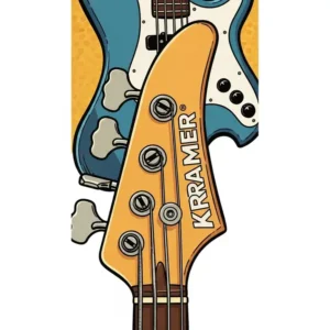 Illustration focusing on the iconic "banana" or pointed headstock design characteristic of many Kramer bass models.