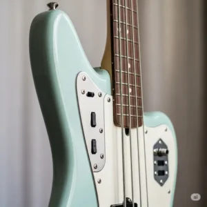  Side profile of the Squier Modified Jaguar Bass, showing its comfortable neck and body thickness.