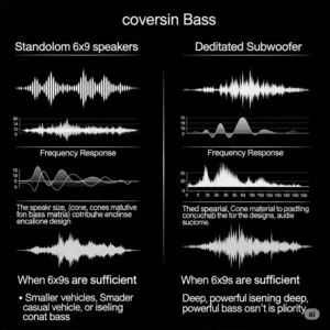 Comparative chart or visual explaining the differences in bass capabilities between standalone 6x9 car speakers with best bass and a dedicated subwoofer, and when 6x9s provide sufficient bass.