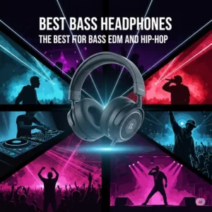 Visual representation of various music genres like EDM and hip-hop, indicating that these are the best bass headphones for these styles.