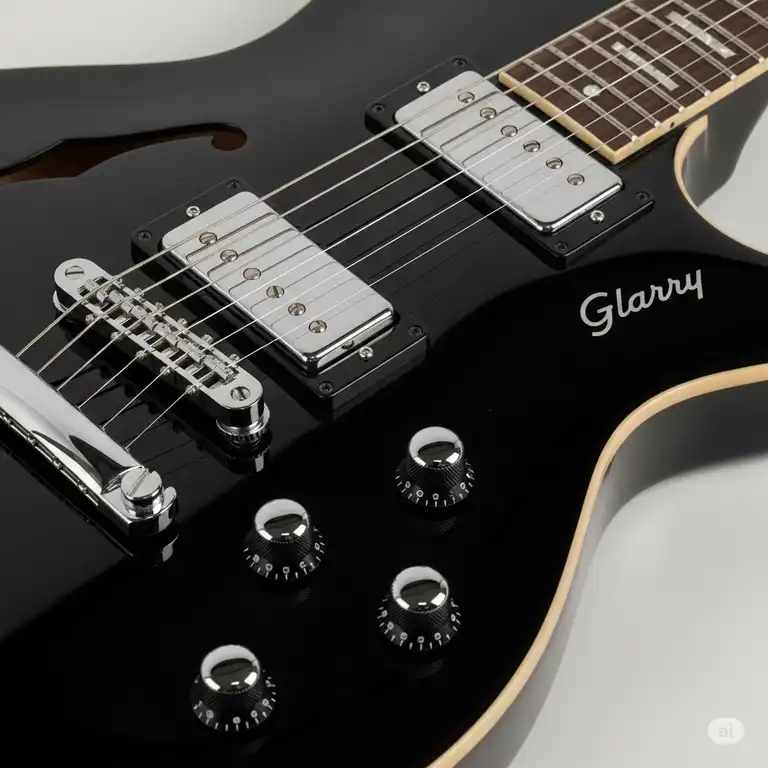 A high-quality, close-up shot of a glarry electric guitar.
