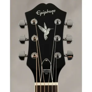 The headstock of the epiphone hummingbird pro acoustic electric guitar, featuring Grover Rotomatic 18:1 tuners for precise and stable tuning.