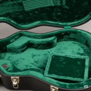 Close-up shot showing the plush, padded interior of a hardshell case designed to protect an acoustic guitar from bumps and scratches.