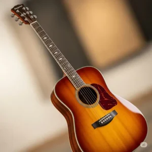 A full-body image of the Orangewood Auden AW acoustic guitar, showcasing its dreadnought shape and natural wood grain.