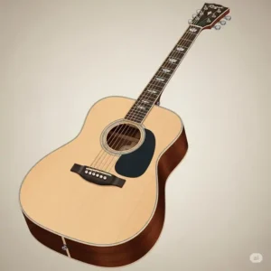 An illustration of the classic dreadnought body shape of a rogue acoustic guitar, emphasizing its large, resonant design.