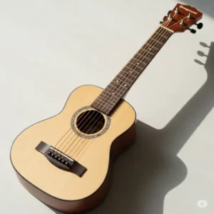 An Orangewood junior-sized guitar, perfect for beginners or travelers, with a clear view of its compact design.