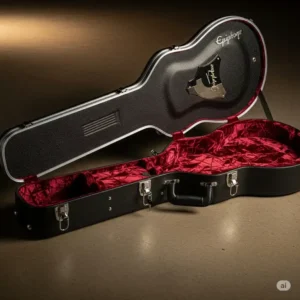 A sturdy hardshell case designed to protect the epiphone hummingbird pro acoustic electric guitar during travel and storage.
