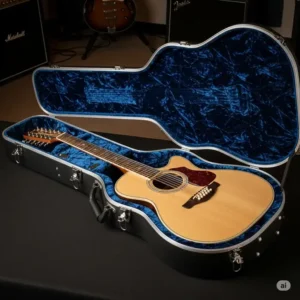 a sturdy hardshell case designed to protect a Takamine 12 string guitar
