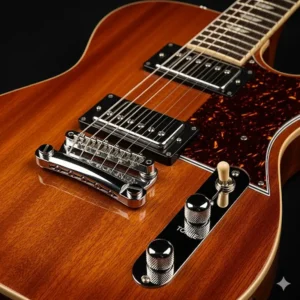 The body and neck of a Martin electric guitar