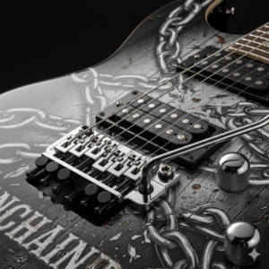 The fretboard of the Mean Street Custom "Unchained" guitar, highlighting the fret markers and smooth finish.