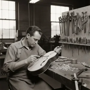 A collection of different Kalamazoo guitar models, including both acoustic and electric versions, illustrating the variety of instruments produced under this name. 