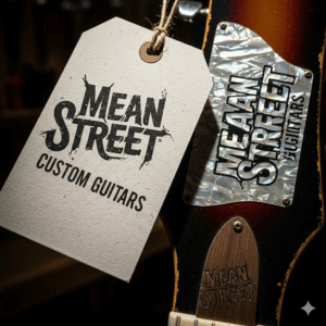 Volume and tone control knobs on the Mean Street Custom "Unchained" guitar, with a clear view of the wiring.