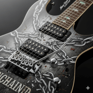 The Mean Street Custom "Unchained" guitar logo prominently displayed on a product tag or a close-up of the guitar itself.