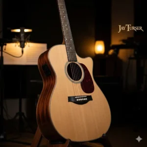 A Jay Turser acoustic guitar with a natural wood finish and a cutaway body style.
