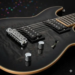 The distinct headstock and logo of a model from the schecter guitar research diamond series.