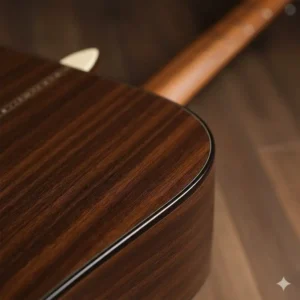 Close-up of the High-Pressure Laminate (HPL) back and sides construction on the affordable Martin Custom X Series guitar.