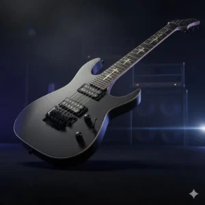 Detailed view of the powerful electronic humbucker pickups on a modern instrument from the schecter guitar research diamond series.