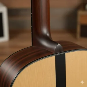 Detail shot showing the sturdy neck joint and comfortable profile of the Martin Custom X Series guitar neck.