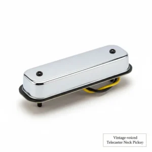 Detailed view of a vintage-style telecaster guitar pickups with its signature chrome cover, often sought after for its warmer tone.