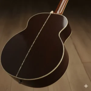 Side view showcasing the unique Lyrachord roundback bowl of the Ovation 12 string guitar, known for its projection and durability.