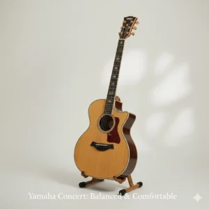 A Yamaha concert-style body, known for its balanced tone and comfortable size, a best yamaha acoustic guitar for fingerstyle players. 