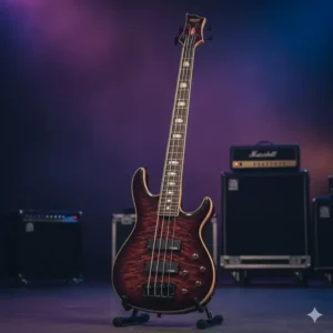 The ergonomic contoured neck joint allowing easy upper fret access on a guitar from the schecter guitar research diamond series.