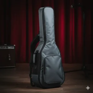 Lightweight hybrid soft/hard dreadnought guitar case, featuring comfortable backpack straps for easy portability. 