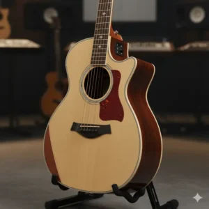 High-quality image of an acoustic-electric guitar with a built-in pickup system and a modern cutaway acoustic guitar.