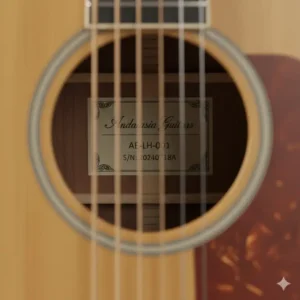 The interior soundhole label confirming the model name of the left handed acoustic electric guitar.