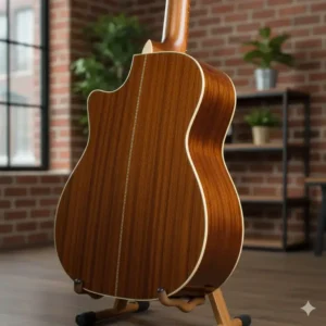 Laminated mahogany back and side wood of the jasmine takamine acoustic guitar.