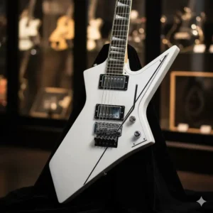 The classic Jackson RR1 electric guitar, a USA-made Randy Rhoads model, featuring a neck-thru body and original Floyd Rose tremolo system.