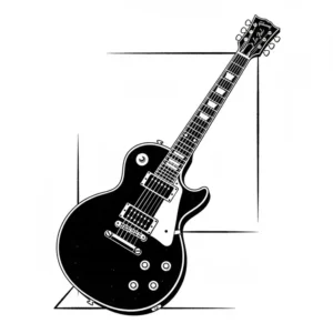 Stylized vector illustration of a vintage black and white electric guitar, featuring a Les Paul-style single-cutaway body shape.