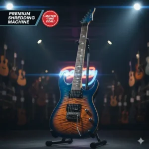 A high-performance electric guitar with a sleek, modern finish, highlighting a limited-time deal on electric guitars on sale.