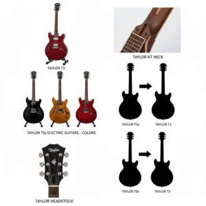 Comparison image showing various colors and finishes available for the taylor electric guitar T5z series.