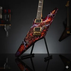 A unique Custom Shop Jackson RR guitar featuring an airbrushed graphic or custom paint job for visual impact.