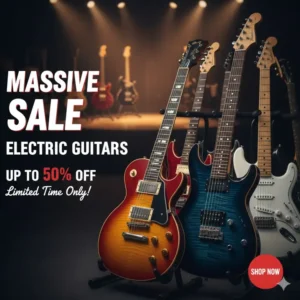 A quality electric guitar securely packed inside a padded gig bag, available when you purchase electric guitars on sale.