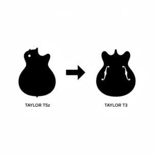 Silhouette comparison of two distinct taylor electric guitar body shapes, highlighting the T5z and T3 profiles.