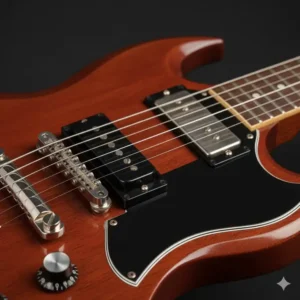 Illustration 2: Detailed view of the iconic P-90 dogear pickup that defines the sound of the sg jr guitar.