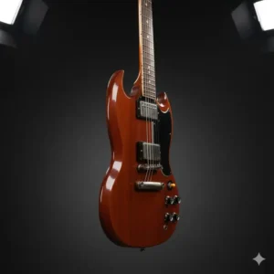 Illustration 3: Side profile highlighting the thin mahogany body and deep double-cutaway bevels of the sg jr guitar.