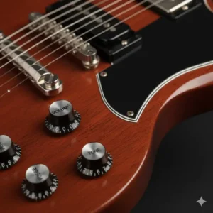 Illustration 4: The simplified control layout featuring one volume and one tone knob on the sg jr guitar.