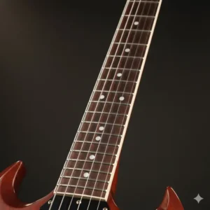 Illustration 6: The high-quality rosewood fretboard with classic dot inlays on a new sg jr guitar.