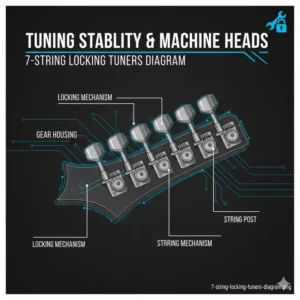 A comprehensive tuning chart for users setting up their 7 string guitar tuner for Drop A.