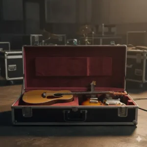 A universal multi guitar case designed to fit both acoustic and electric guitars.